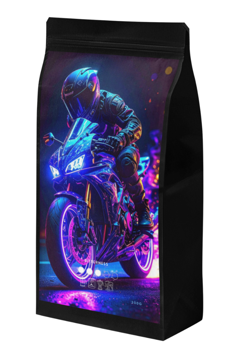 Zrnková káva s motívom motorky