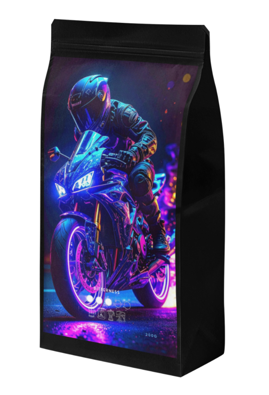 Zrnková káva s motívom motorky